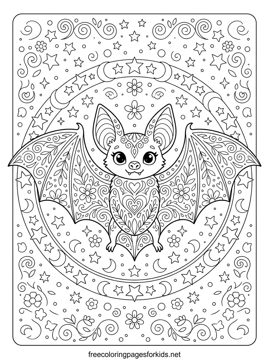 Mandala Style Bat Coloring Page