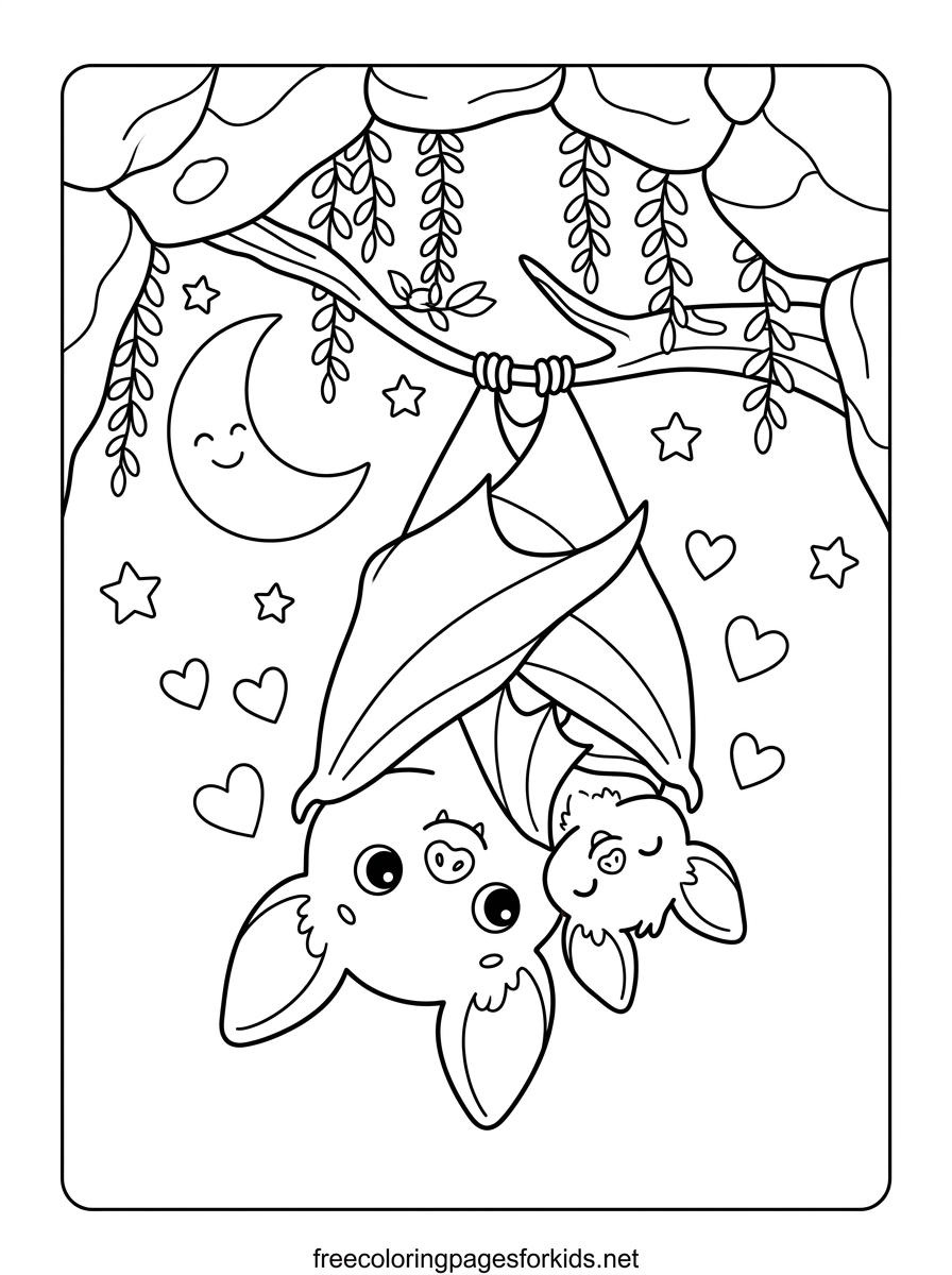 Mother Bat Hugging Baby Bat Coloring Page