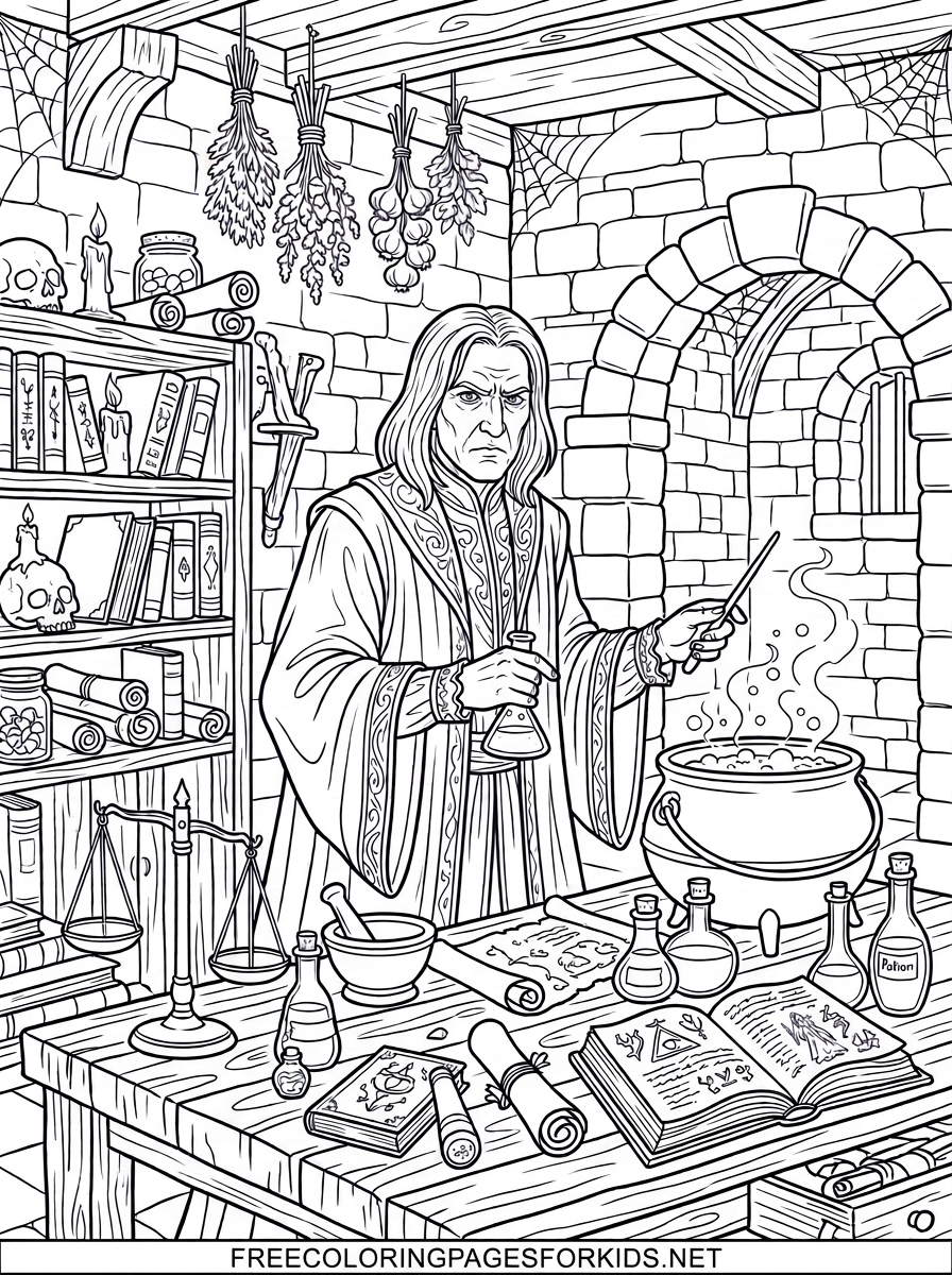 Potion Master in the Dungeon Lab Coloring Page