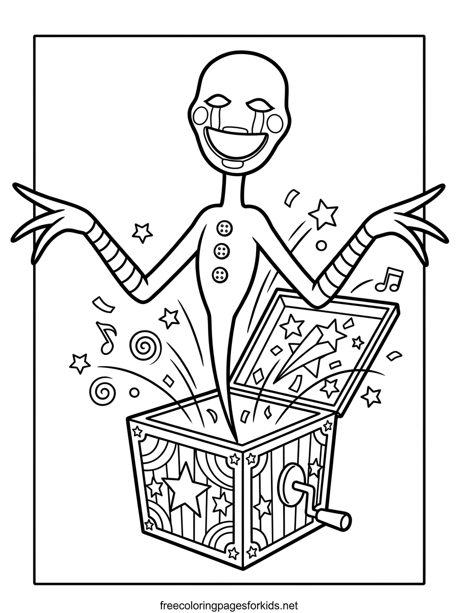 Puppet Emerging From a Music Box Coloring Page
