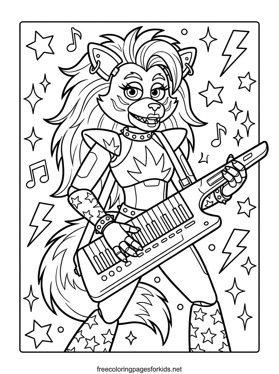 Roxanne Wolf Playing the Keytar Coloring Page