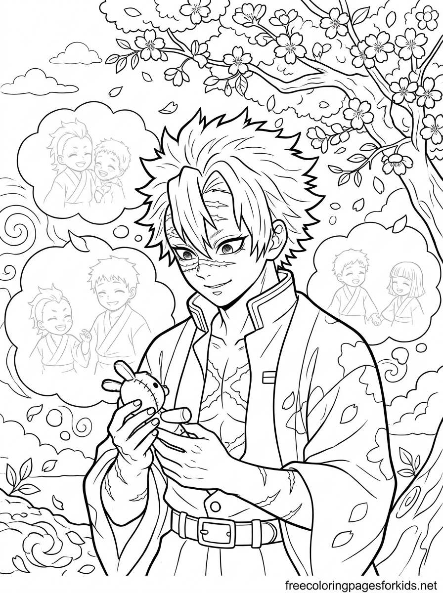Sanemi Shinazugawa Remembering Family Coloring Page