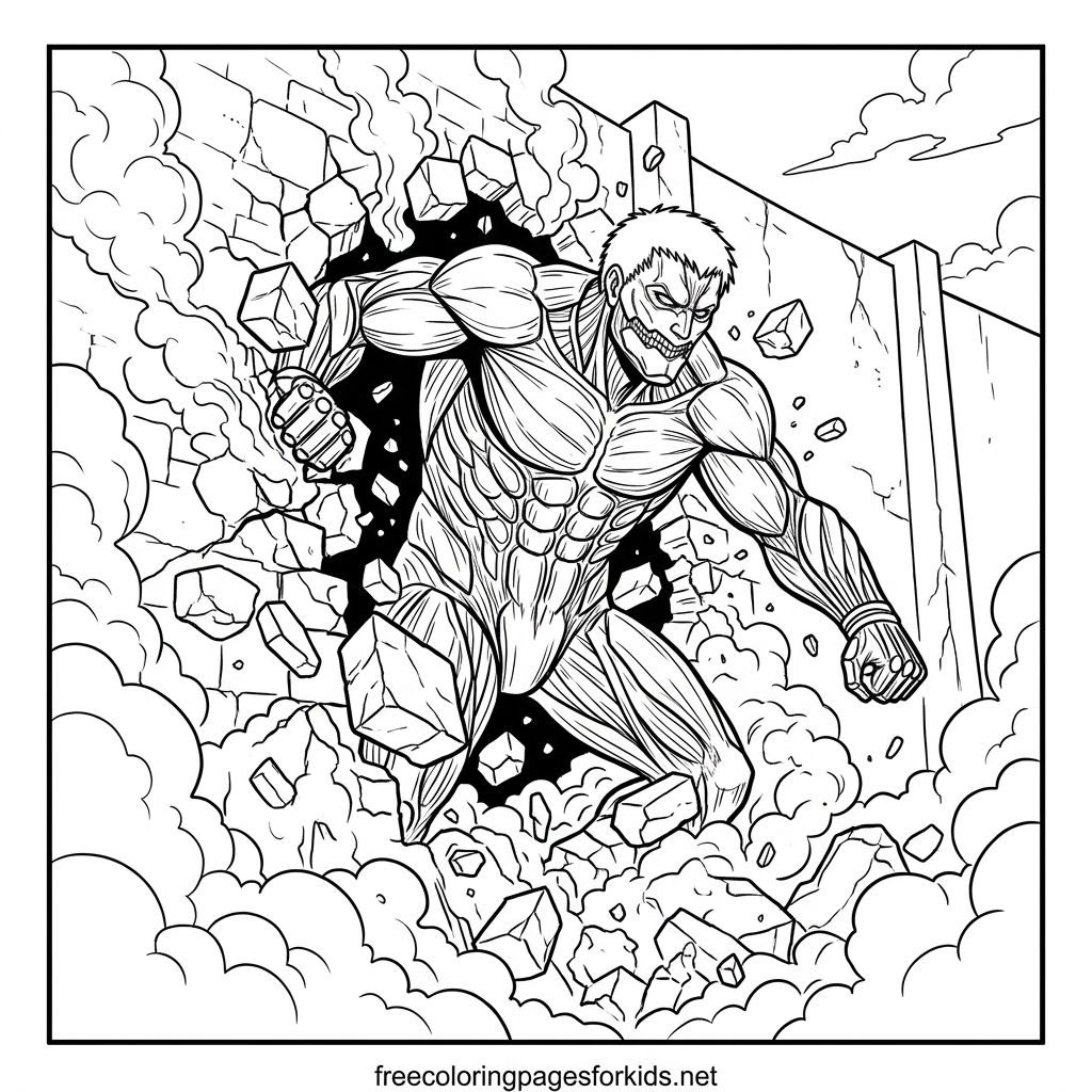 Titan Breaking Through the Wall Coloring Page