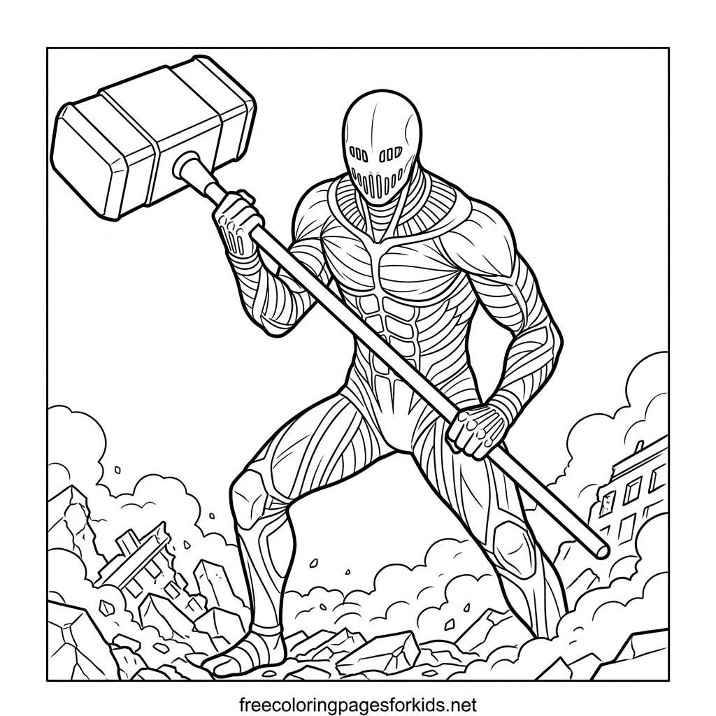 Titan Holding a Hammer Coloring Page