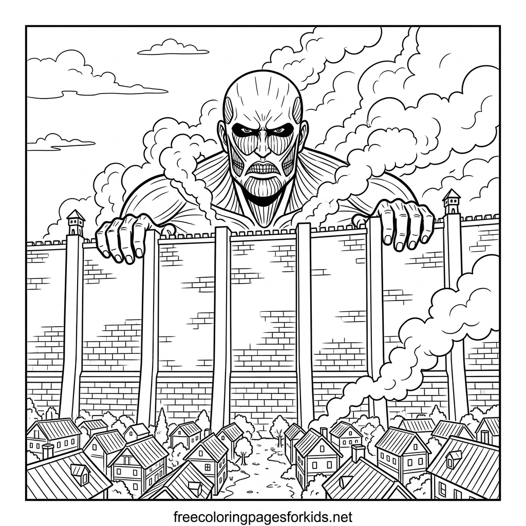 Titan Peeking Over the Wall Coloring Page