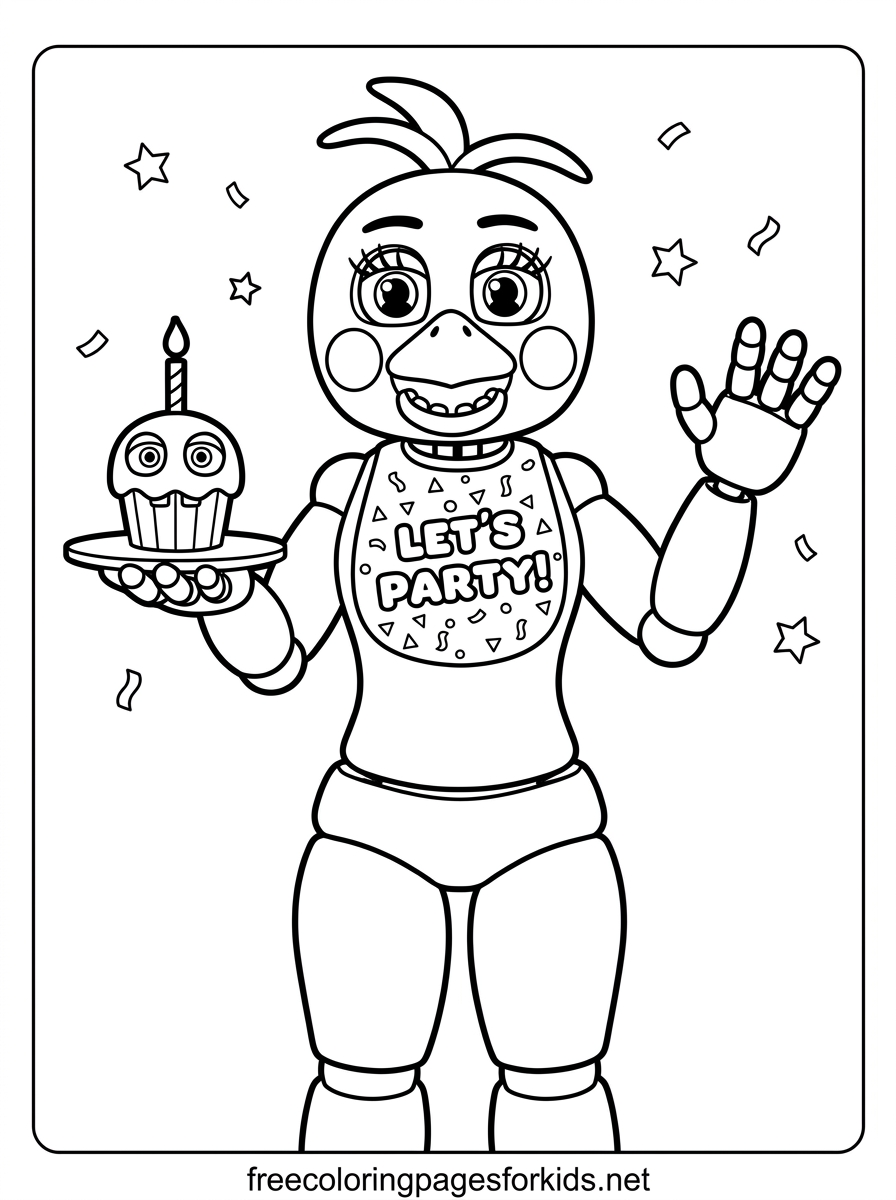 Toy Chica Holding a Cupcake Coloring Page