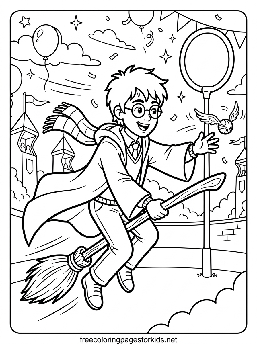 Wizard Boy Catching the Winged Ball Coloring Page