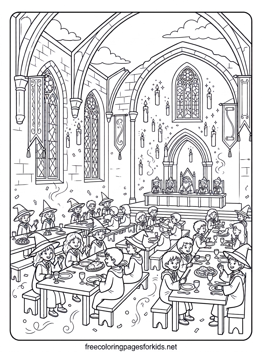 Wizard School Dining Hall Coloring Page