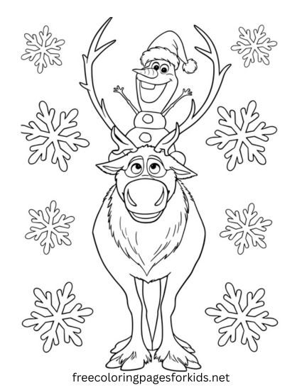 Olaf and Sven With Snowflakes Coloring Page