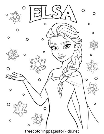 Elsa Making Snowflakes Coloring Page