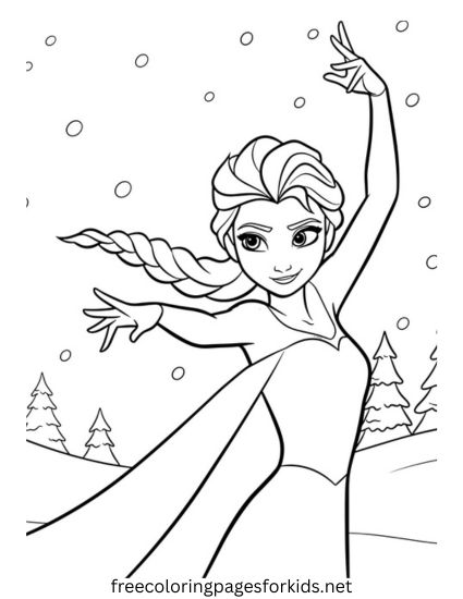 Elsa Using Her Ice Magic Coloring Page