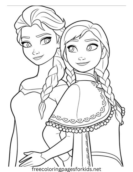 Elsa and Anna Together Coloring Page