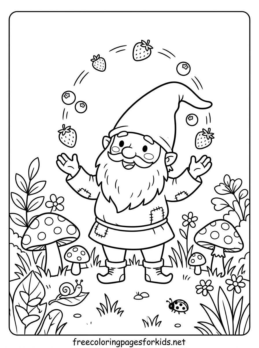 Gnome Juggling Berries Coloring Page