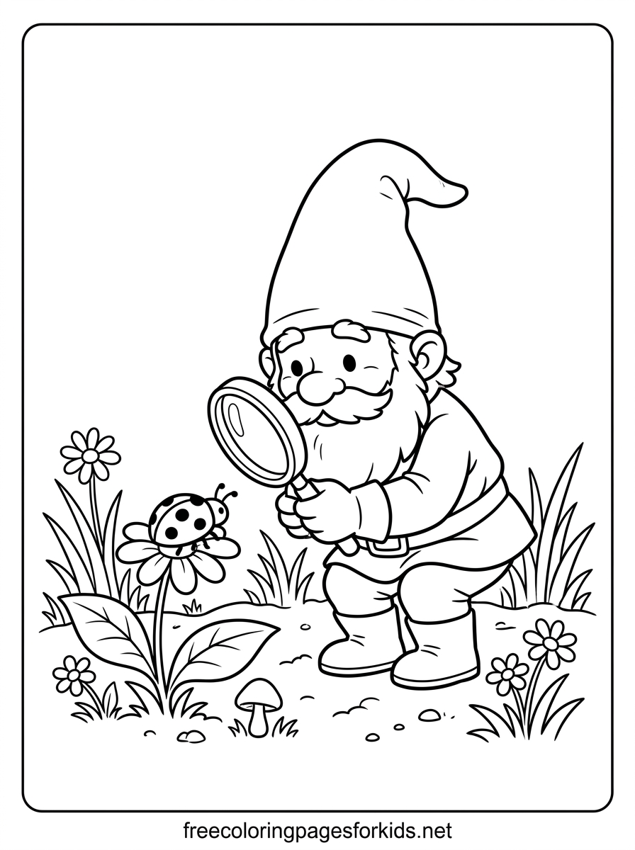 Gnome and the Ladybug Coloring Page