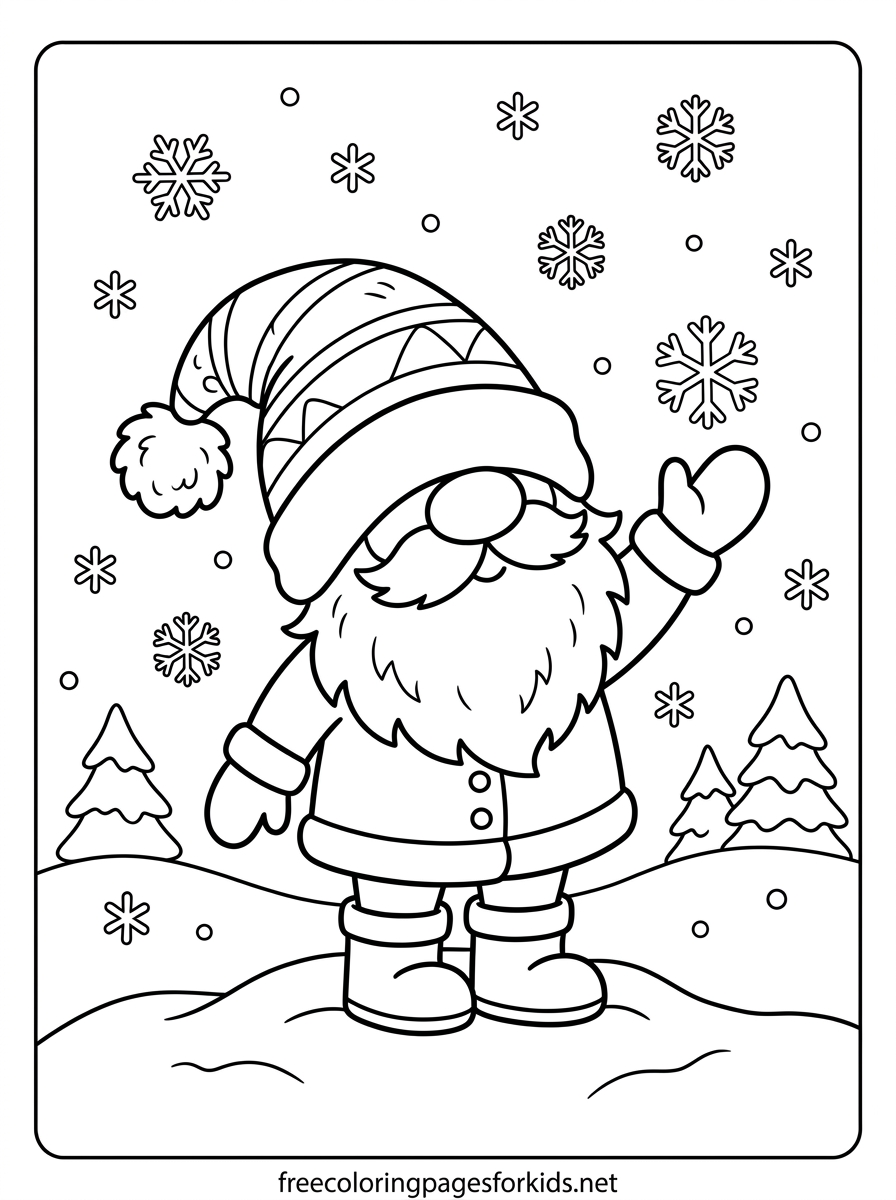 Winter Gnome Coloring Page