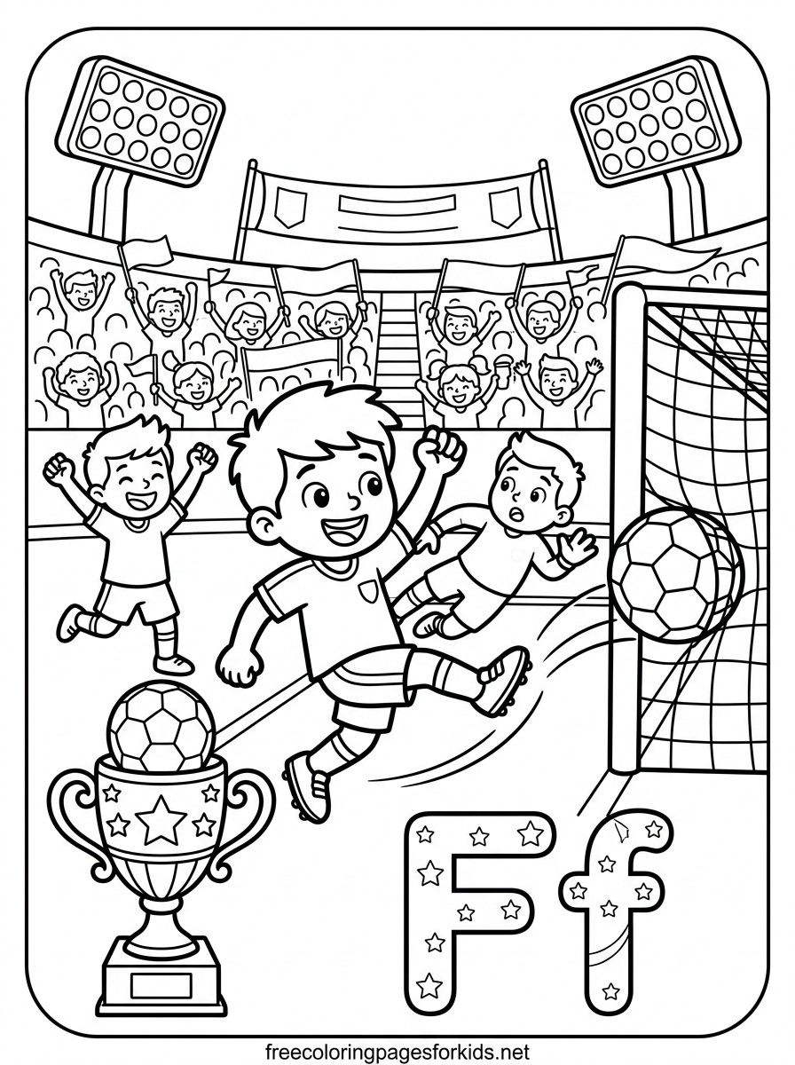 Letter F Football Goal Coloring Page