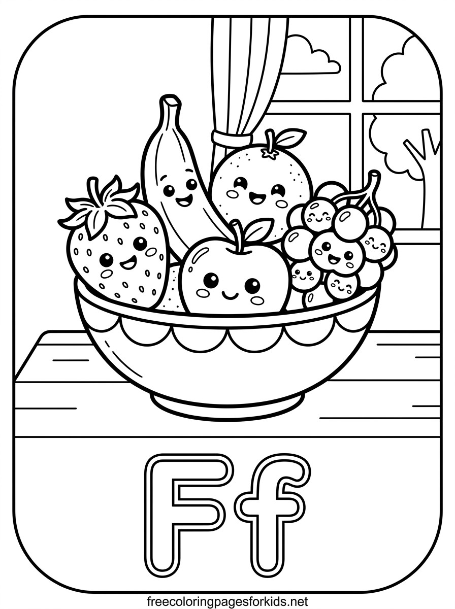 Letter F Fruit Bowl Coloring Page