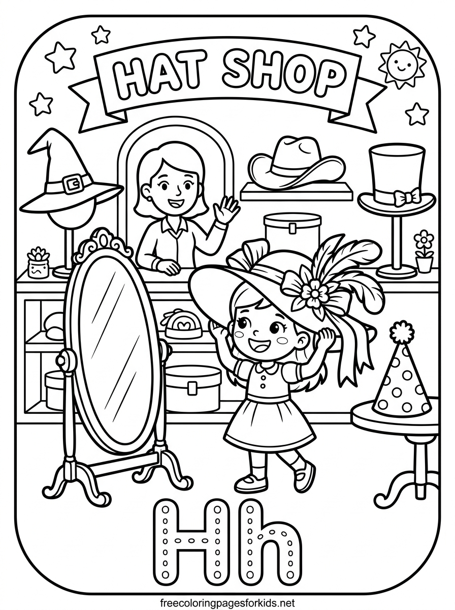 Letter H Hat Shop Coloring Page